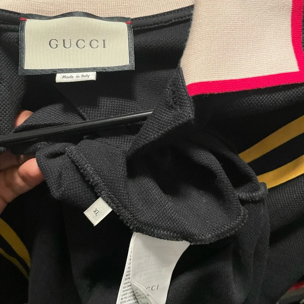 Gucci Black Polo with Yellow Stripes and Red Trim